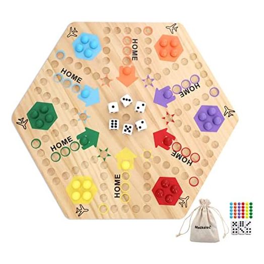 Medikaison Original Marble Game Wahoo Board Game Double Sided Painted Wooden Fast Track Board Game for 6