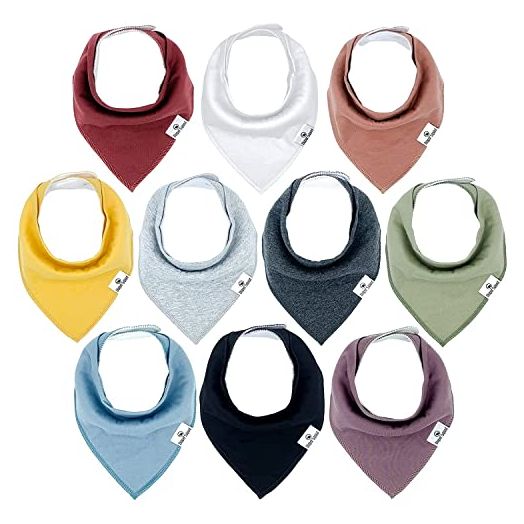Diaper Squad 100% Organic Cotton Earthy Solid 10-Pack Baby Drool Bandana Bibs for Boys and Girls, Plain Colors