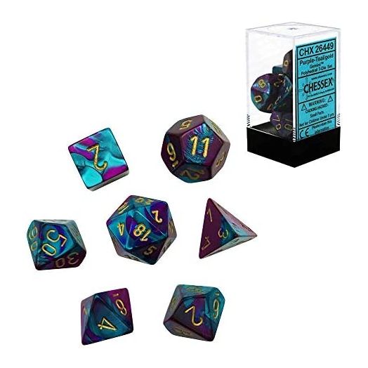Chessex CHX26449 Dice, Gemini Purple-Teal/Gold