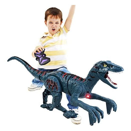 Remote Control Dinosaur Toy for Kids 5-7 8-12 - RC Walking Dinosaur Toy for Boys 5 6 7 8 9 10 - Jurassic Velociraptor Dinosaur Toys for 4-7 Year Old with Light Sounds Rechargeable