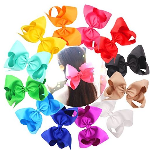 Cellot Boutique Teens Girls Big Hair Bows Clips 12 Pcs 8" Grosgrain Ribbon