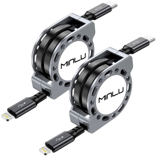 MINLU USB Type C to Lightning Cable, 4FT 2Pack Retractable Charger Fast Charging Cable for Car Coiled USBC iPhone Cord for iPhone14/ 13/12/ 11 Pro Max/Xs/XR/X/ 8/7/ iPad/CarPlay