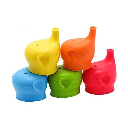 Yagote Silicone Sippy Cup Lids, 5 Packs Elephant Spill-Proof Sippy Cup for Babies, Toddlers and Kids