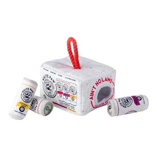 Haute Diggity Dog White Paw Grrriety Pack Activity House, Plush Designer Dog Toys with Interactive Squeaker, Stimulating Pet Enrichment, Machine-Washable & Safe Materials for All Breeds, One Size