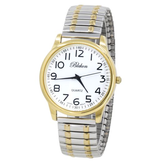 Blekon Collections Unisex Large Face Easy to Read 40mm Case Japanese Quartz Movement Stretch Band Watch (Two-Tone)