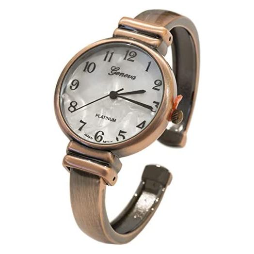 Blekon Collections Women's Mother of Pearl Dial 31mm Case Japanese Quartz Movement Metal Cuff Bangle Watch