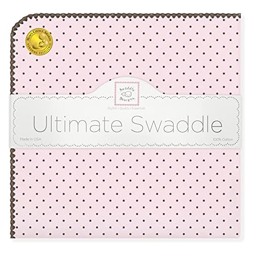 SwaddleDesigns Large Receiving Blanket, Ultimate Swaddle for Baby Boys, Girls, Softest US Cotton Flannel, Best Shower Gift, Made in USA, Brown Polka Dots on Pastel Pink (Mom's Choice Award Winner)