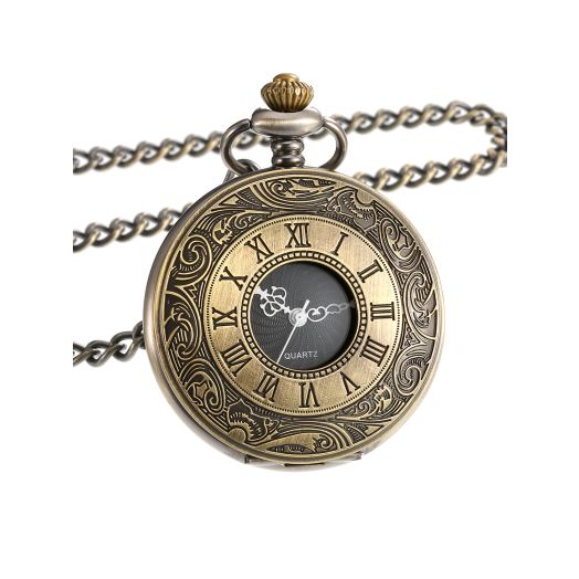 Mudder Vintage Roman Numerals Scale Quartz Pocket Watch with Chain (Bronze)