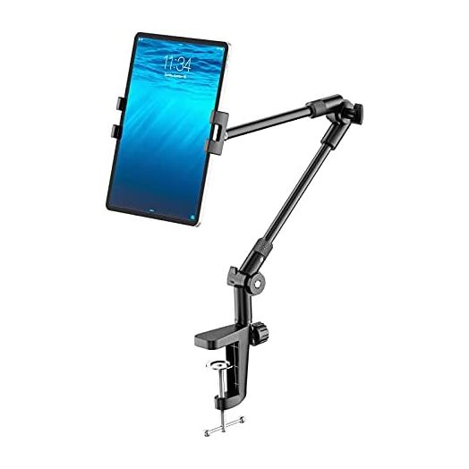 Tablet Stand Holder with 360° Phone iPad Tripod Mount, 27in Long Arm Webcam Stand Projector Camera Mount for Desk, Fit for 4.7"-13" Devices, iPad Pro 12.9 Air Mini, Galaxy Tabs, Switch, Kindle, iPhone