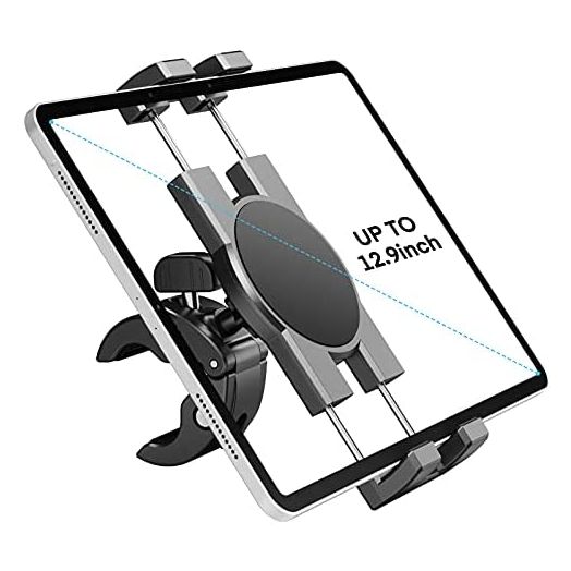 Spin Bike Tablet Holder Mount, Phone iPad Holder Stand Exercise Bike Handlebar Mount For Stationary Bicycle, Treadmill, Microphone Stand, Fit For iPad Pro 12.9, Air, Mini, Galaxy Tabs, iPhone(4.7-13”)