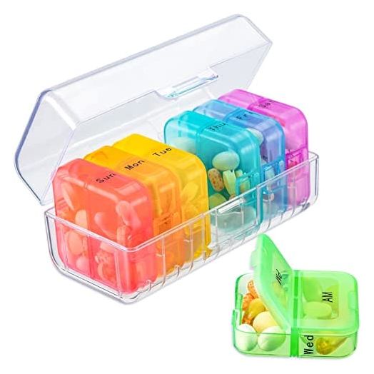 Zoksi Weekly Pill Organizer 2 Times a Day, Rainbow 7 Day Am Pm Pill Box, Daily Am Pm Pill Organizer 7 Day, Portable Vitamin Pill Case, Weekly Pill Box for Fish Oils, Vitamin, Supplement