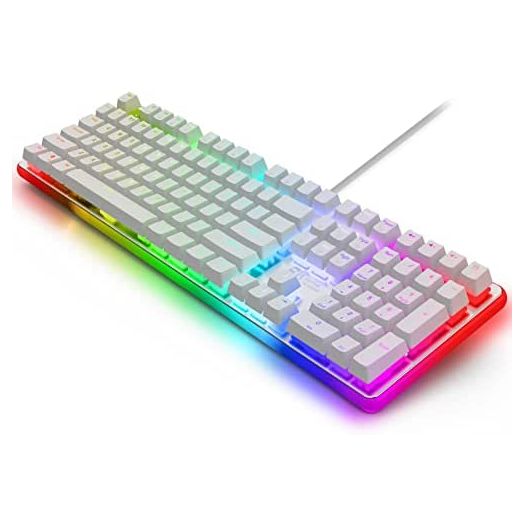 RK ROYAL KLUDGE RK918 Wired Mechanical Keyboard, RGB Backlit Gaming Keyboard with Large LED Sorrounding Side Lamp, Full Size 108 Key Mechanical 100% Anti-Ghosting Computer Keyboard, Brown Switch White