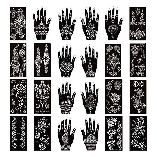 Xmasir Sheets Henna Tattoo Stencil Kit / Temporary Tattoo Templates (Pack of 24)