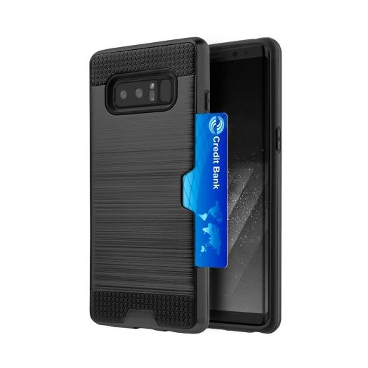 MUNDAZE Black Metal Slim Card Slot Double Layered Case For Samsung Galaxy Note 8 Phone
