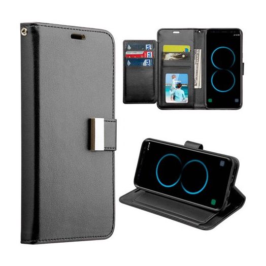 Mundaze Storage Faux Leather Wallet Case for Samsung Galaxy S8 Plus, Black