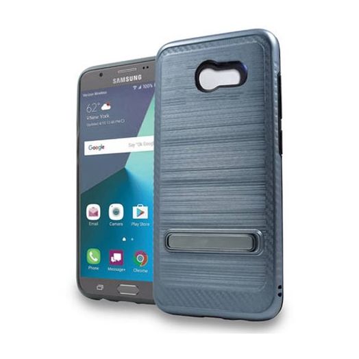 Mundaze Metallic Shield Kickstand Case for Samsung Galaxy J7 2017 Sky Pro/J7 Perx, Blue