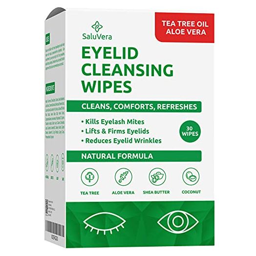SaluVera Eyelid Wipes with Tea Tree Oil and Aloe Vera | Eye Cleansing Wipes for Dry and Itchy Eyes Relief | Natural Ingredients Eyelid Scrub for Daily Usage - Pack of 30