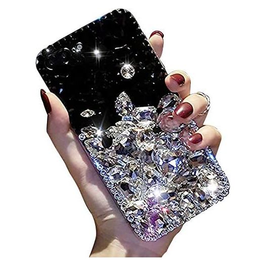 Bling Diamond Case for Samsung Galaxy Note 9, LCHDA Glitter Clear Crystal Full Diamonds Luxury Sparkle Transparent Rhinestone Bumper Protective Phone Case Cover for Woman Girls - White & Black