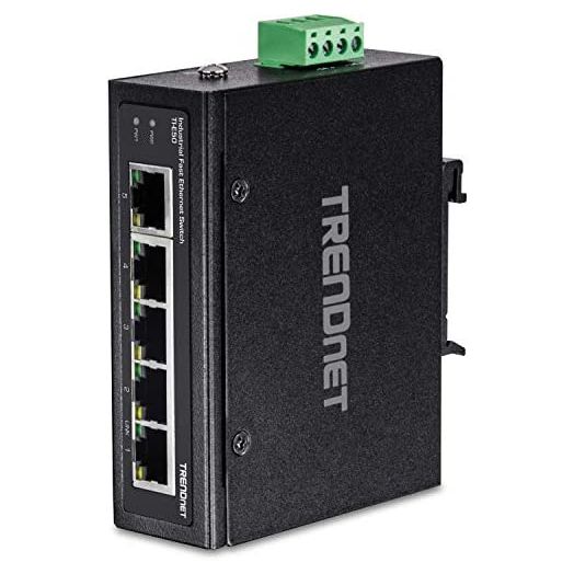 TRENDnet 5-Port Industrial Unmanaged Fast Ethernet DIN-Rail Switch, 5 x Fast Ethernet Ports, IP30, Operating Temperature Range of -40° – 75°C (-40° – 167°F), Lifetime Protection, Black, TI-E50