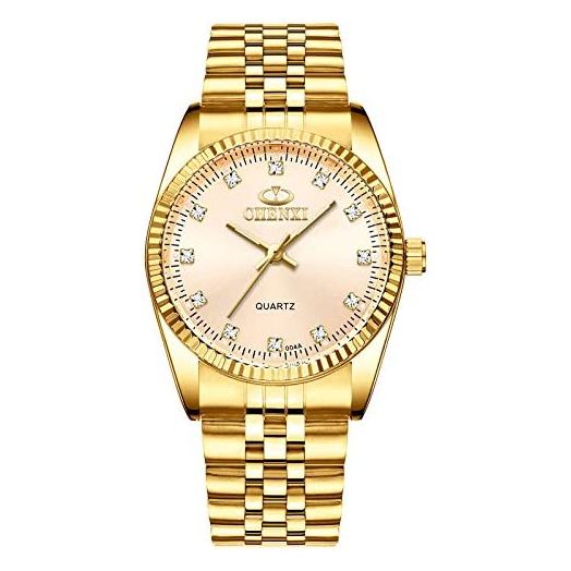 Fq-043 Classic Golden Stainless Steel Male Female Crystals Quartz Wrist Watches for Man Woman Gold