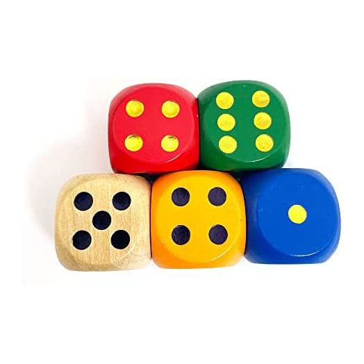 Smartdealspro Set of 5 Random Color Large 1 1/5" Round Edge Wooden Dice (5 Colors with dots)