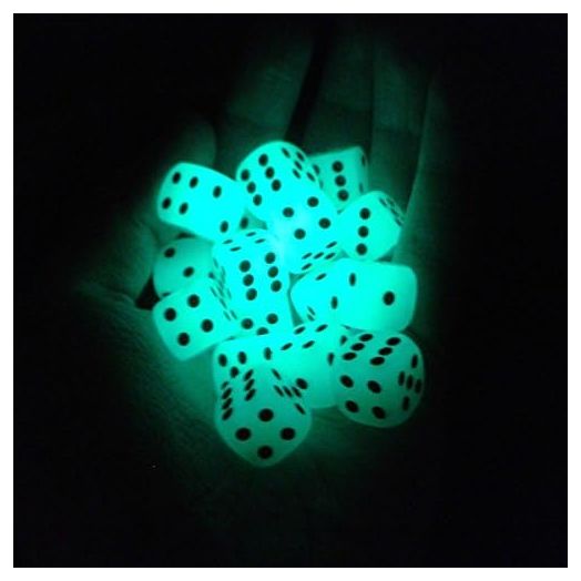10-Pack D6 Six Sided Glow in The Dark Dice Die for DND, MTG, RPG, Tenzi, Farkle, Yahtzee, Bunco, Teaching Math, Table Board Game