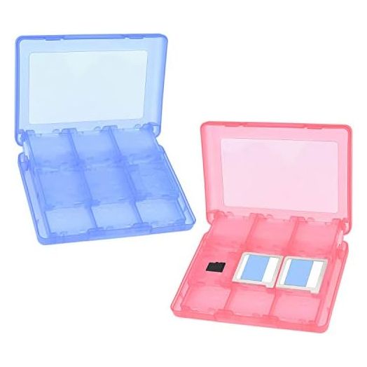 CamKix 2x Game Cases Compatible with Nintendo 3DS - Fits up to 44 Games, 4 SD Cards, 4 Micro SD/TF Cards and 4 Stylus Pens - Protective Storage System - Game Card Organizer - Red and Blue