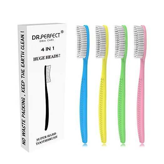 DR.PEFECT Extra Hard & Firm Toothbrush BPA Free Large Long Head Whitening Teeth (Pack of 4)