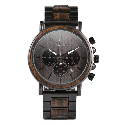 2win Mens Wooden Watches Luxury Stainless Steel Wood Watch for Men Chronograph Quartz Watches
