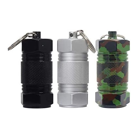 Shintop 3PCS High Capacity Aluminum Container Keychain Waterproof Pill Container (Black+Silver+Camouflage)