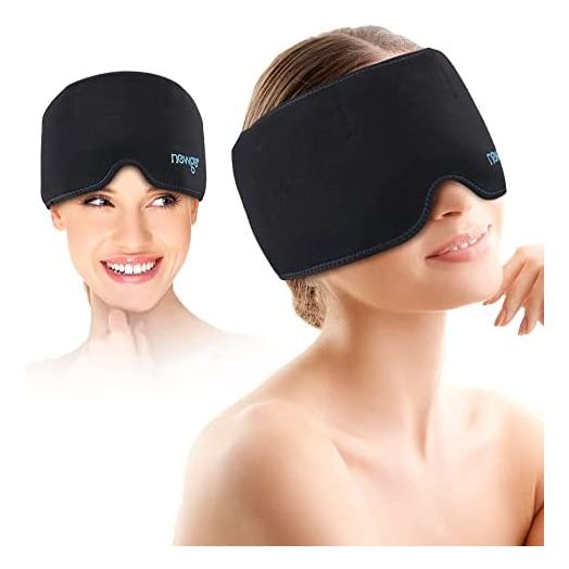 NEWGO Ice Pack for Migraine, Reusable Migraine Ice Wrap Hot Cold Therapy Gel Cold Pack Headache Relief Hat for Puffy Eyes, Tension, Sinus & Stress Relief - 27.6 x 5.9"