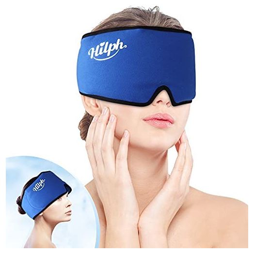 Hilph®Head Ice Pack for Migraine Relief Ice Head Wrap, Reusable Migraine Ice Wrap Hot Cold Therapy Headache Relief Hat for Sinus & Tension Headaches, Cluster, Puffy Eyes, Stress Relief-Blue