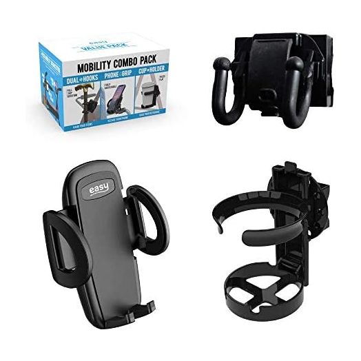 Mobility, Cup Holder, Phone Holder and Hooks for Walkers, Wheelchairs and Strollers (Combo Pack)