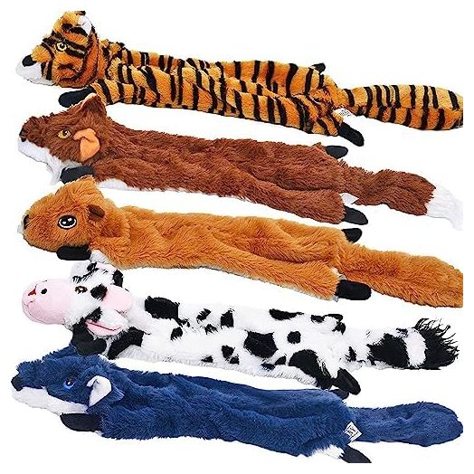 SHARLOVY Dog Squeaky Toys 5 Pack, Pet Toys Crinkle Dog Toy No Stuffing Animals Dog Plush Toy Dog Chew Toy for Large Dogs and Medium Dogs Squeeky Doggie Toys 5 PACK for LARGE DOGS Multi-colored