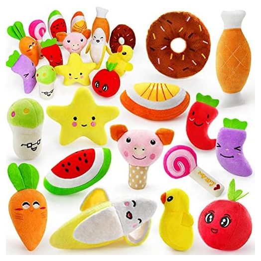 LEGEND SANDY 14 Pack Dog Squeaky Toys Cute Stuffed Plush Fruits Snacks and Vegetables Dog Toys for Puppy Small Medium Dog Pets
