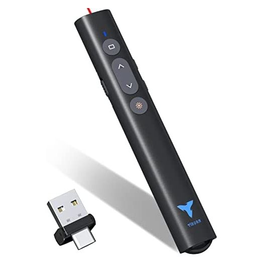 Clicker for Powerpoint Presentations, TIBURN 100 Feet Presentation Clicker USB/USB-C 2 in 1 Slides Clicker for Mac/Win/Computer/Laptop Presentation Pointer