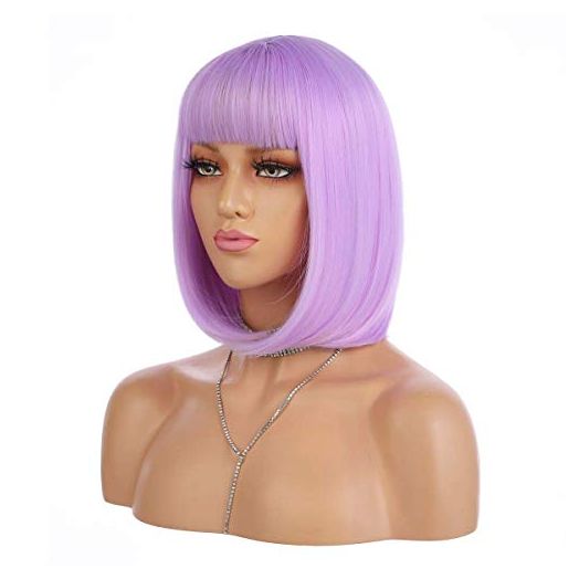 eNilecor Short Bob Hair Wig 12" Straight with Flat Bangs Synthetic + Wig Cap