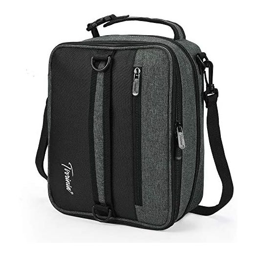 Expandable Insulated Lunch Bag, Leakproof Flat Lunch Cooler Tote with Shoulder Strap for Men and Women, Suitable for Work & Office by Tirrinia, Charcoal