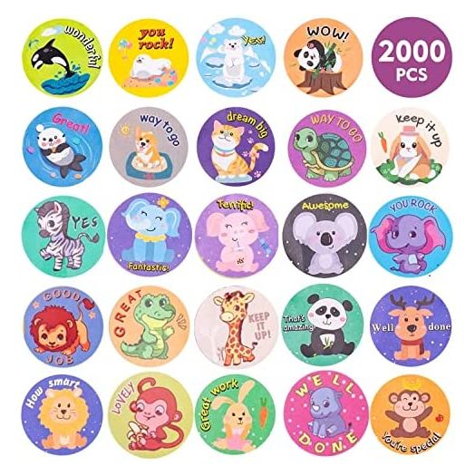 Motivational Stickers Animal Stickers Rolls, 2000 Pcs MoCeYa Stickers Teacher Stickers for Kids | Inspirational Stickers | School Stickers | Potty Training Stickers , 4Rolls 32Designs 1inch