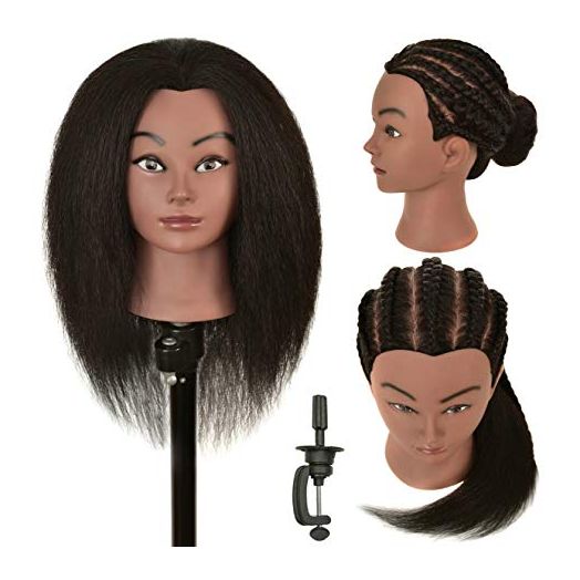LHNHAIR 100% Real Human Hair Mannequin Head with Stand for Practice