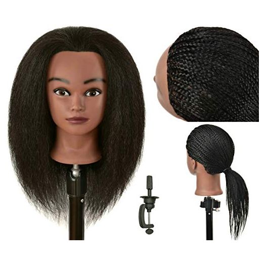 FUTAI 100% Real Human Hair Mannequin Head with Stand for Practice