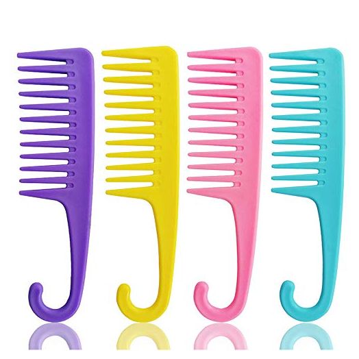 4 Pcs Wide Teeth Combs Shower Comb, Detangler Comb with Hook, Hair Wide-Tooth Wet and Dry Comb for Women