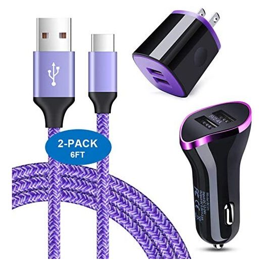 Type C Wall Charger Block Plug Car Charger Adapter +2PC 6ft Fast Charging USB C Cable for Samsung Galaxy S22 S21 Note 20 Ultra S20 FE S10E S10 S9 A53 A12 A10E A50 A51 A71 A20 A21 A52, LG Stylo 6 5 4