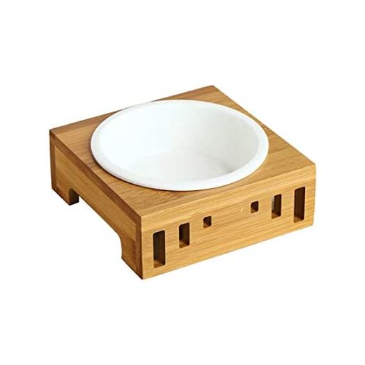 Smith Chu Premium Elevated Pet Bowls, Raised Dog Cat Feeder Solid Bamboo Stand Ceramic Food Feeding Bowl Cats Puppy