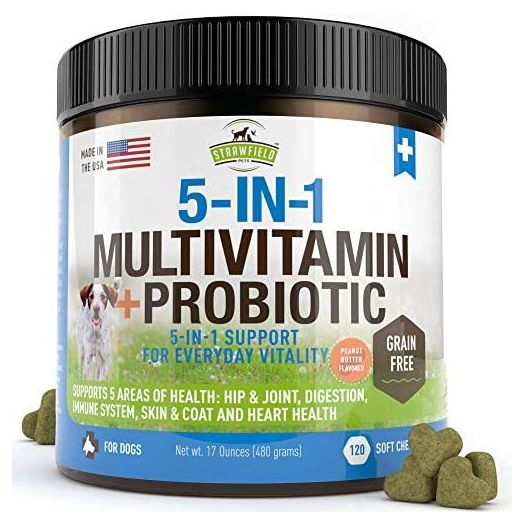Dog Multivitamin, Glucosamine Chondroitin MSM, Omega 3, Probiotics, Hemp - 120 Grain Free Chews, USA - Dog Vitamins and Supplements for Coat, Skin, Heart, Immune Support, Joint Supplement for Dogs