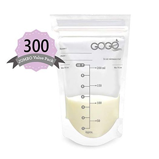 300 Count (5 Pack of 60 Bags) Jumbo Value Pack Breastmilk Storage Bags - 7 OZ, Pre-Sterilized, BPA Free, Leak Proof Double Zipper Seal, Self Standing, , for Refrigeration and Freezing - Only at Amazon