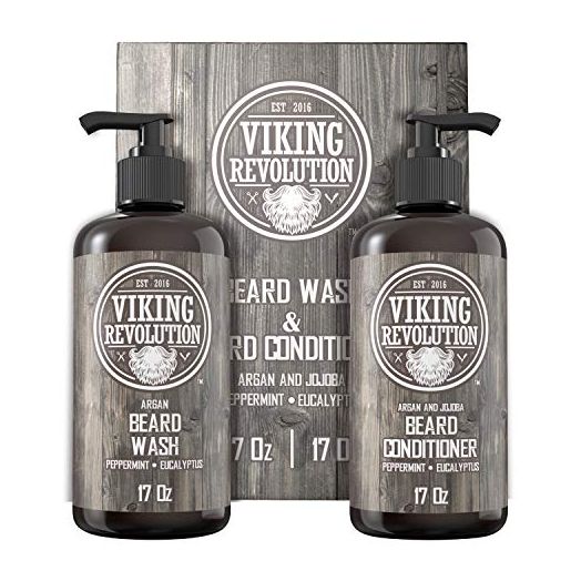 Viking Revolution Beard Wash & Beard Conditioner Set w/Argan & Jojoba Oils, Softens
