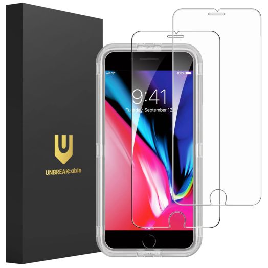 UNBREAKcable Screen Protector for iPhone 8 Plus/7 Plus [2-Pack], Double Shatterproof Tempered Glass [Easy Installation Frame] [9H Hardness] [99.99% HD Clear] [Bubble Free] for iPhone 5.5 Inch