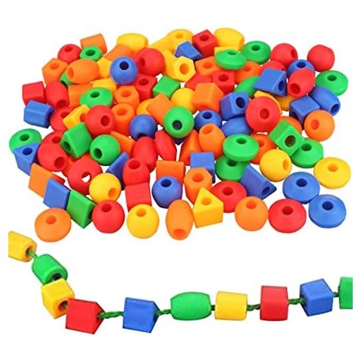 Lacing Beads for Toddlers (60 Stringing Beads,4 Strings) -Educational Montessori Preschool Activities,Toddler Sensory Occupational Therapy Toys Autism OT (with Storage Bag)