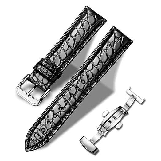 Moran Quick Release Alligator Leather Watch Band Deployment Butterfly Buckle 18mm 19mm 20mm 22mm 24mm Replacement Genuine Crocodile Leather Loop SmartWatch Strap for Men Women